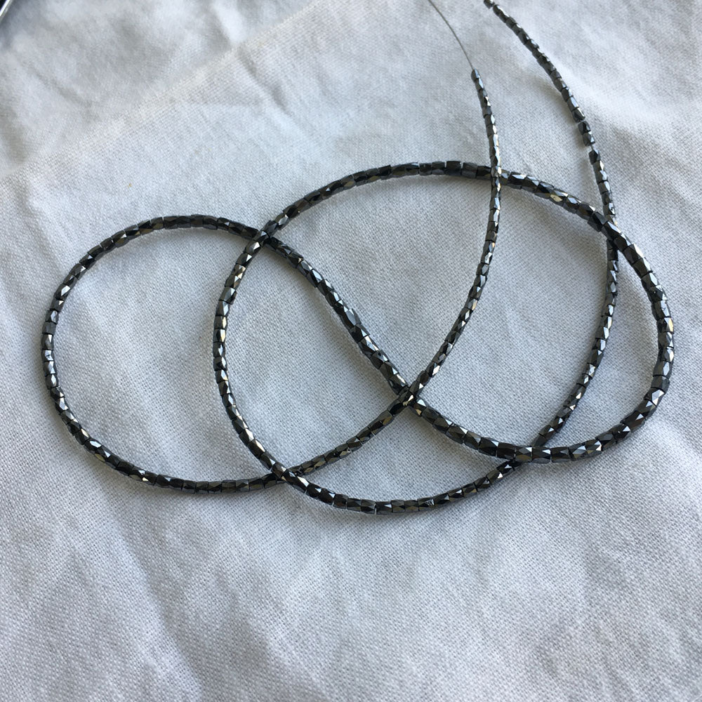 Natural Black Polished Tube Loose Diamond Beads 16" Strand Necklace